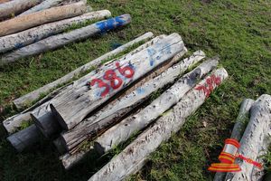 386 · BUNDLE OF 12 X JARRAH FENCE POSTS LOGS, 1.2 - 1.7 M LONG, 150 mm DIAMETER