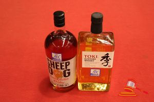 1 X TOKI SUNTORY WHISKY 1L, 1 X SHEEP DOG PEANUT BUTTER WHISKY 1L