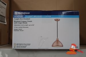 Westinghouse Mini Pendant Light, Brushed Copper Finish With Cage Shade, Adjustable Cord Length Up To 50", Height: 59.65", Diameter: 10.04", Code: 6103935