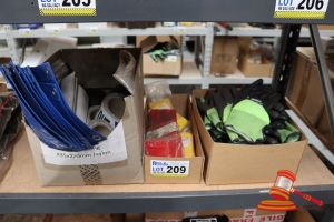 209 · BUNDLE WITH SAFETY GLOVES, SIZE: 9, BARRICADE TAPE, SAFETY TAGS ETC