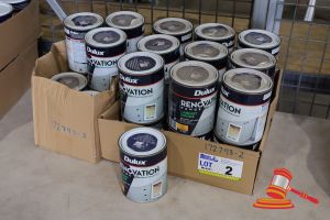 2 · APPROX 26 X DULUX RENOVATION RANGE CABINET DOOR PAINT, INTERIOR, GLOSS, 1L TINS, IN BOXES