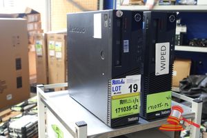 19 · 2 X LENOVO THINKCENTRE DESKTOP PC'S, MODEL: M93P, INTEL I5 4570 3.2GHZ CPU, 8GB RAM, 500GB HDD, NO OS, UNTESTED, SN: PC0BC6WJ / PB01DJD5 , AN: ITT19810 / ITT14884 (SOME MARKS / NO CABLES)