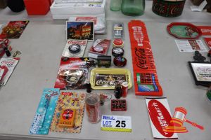 25 · LOT OF COCA-COLA COLLECTABLES, INCLUDES: COCA-COLA YO-YO, COCA-COLA MINI EXTREME BOARD WITH FANTA SKATEBOARD, COCA-COLA PLAYING CARDS, COCA-COLA VINTAGE TRAY, COCA-COLA RUGBY WORLD CUP 2003 BANNER, COCA-COLA BOTTLE OPENERS, COCA-COLA YO-YOS (VARIOUS DESIG
