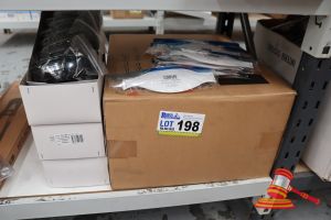 198 · BUNDLE WITH 3x BOXES OF UGLYFISH SAFETY GLASSES WITH BLACK LENS AND BOX OF 3M FACE MASKS